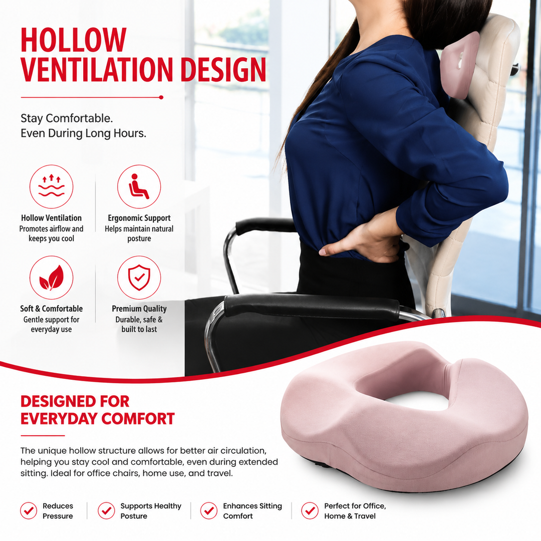 Premium Donut Seat Cushion Memory Foam Ergonomic Chair Pad Non Slip Breathable Portable Office Car Home Travel Sitting Comfort Relief Cushion