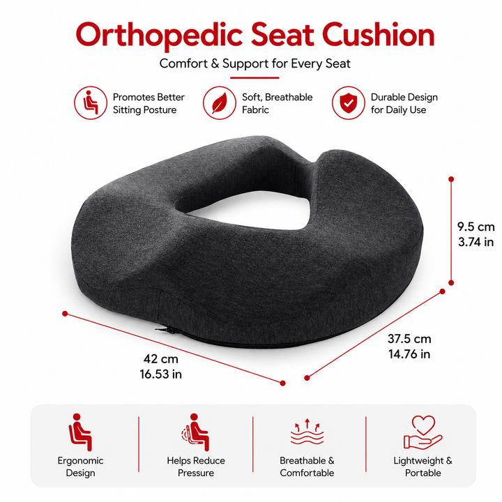 Premium Donut Seat Cushion Memory Foam Ergonomic Chair Pad Non Slip Breathable Portable Office Car Home Travel Sitting Comfort Relief Cushion