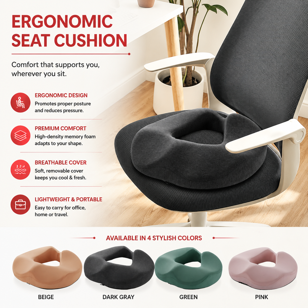 Premium Donut Seat Cushion Memory Foam Ergonomic Chair Pad Non Slip Breathable Portable Office Car Home Travel Sitting Comfort Relief Cushion