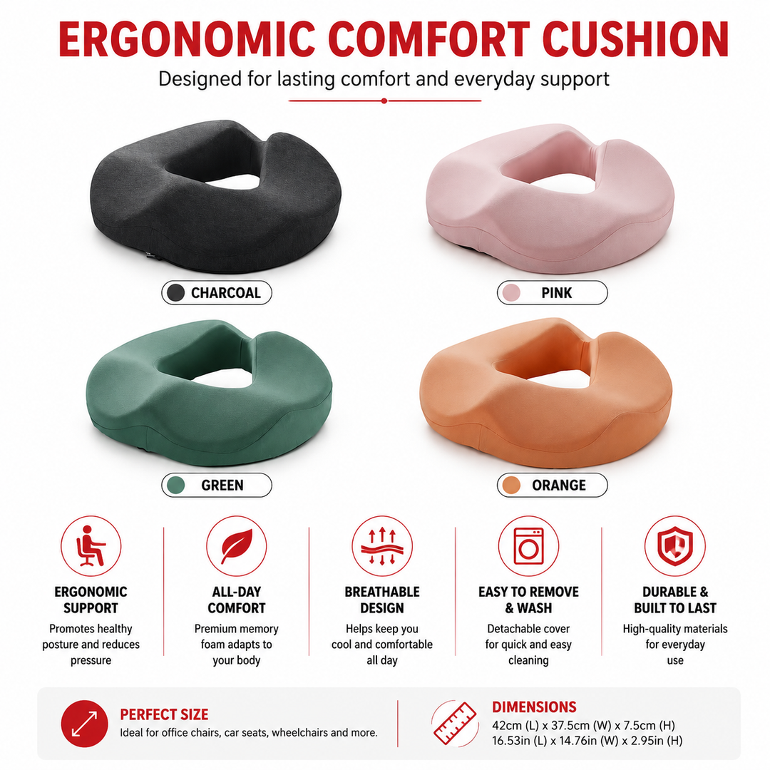 Premium Donut Seat Cushion Memory Foam Ergonomic Chair Pad Non Slip Breathable Portable Office Car Home Travel Sitting Comfort Relief Cushion