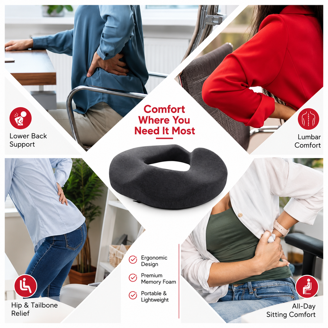 Premium Donut Seat Cushion Memory Foam Ergonomic Chair Pad Non Slip Breathable Portable Office Car Home Travel Sitting Comfort Relief Cushion