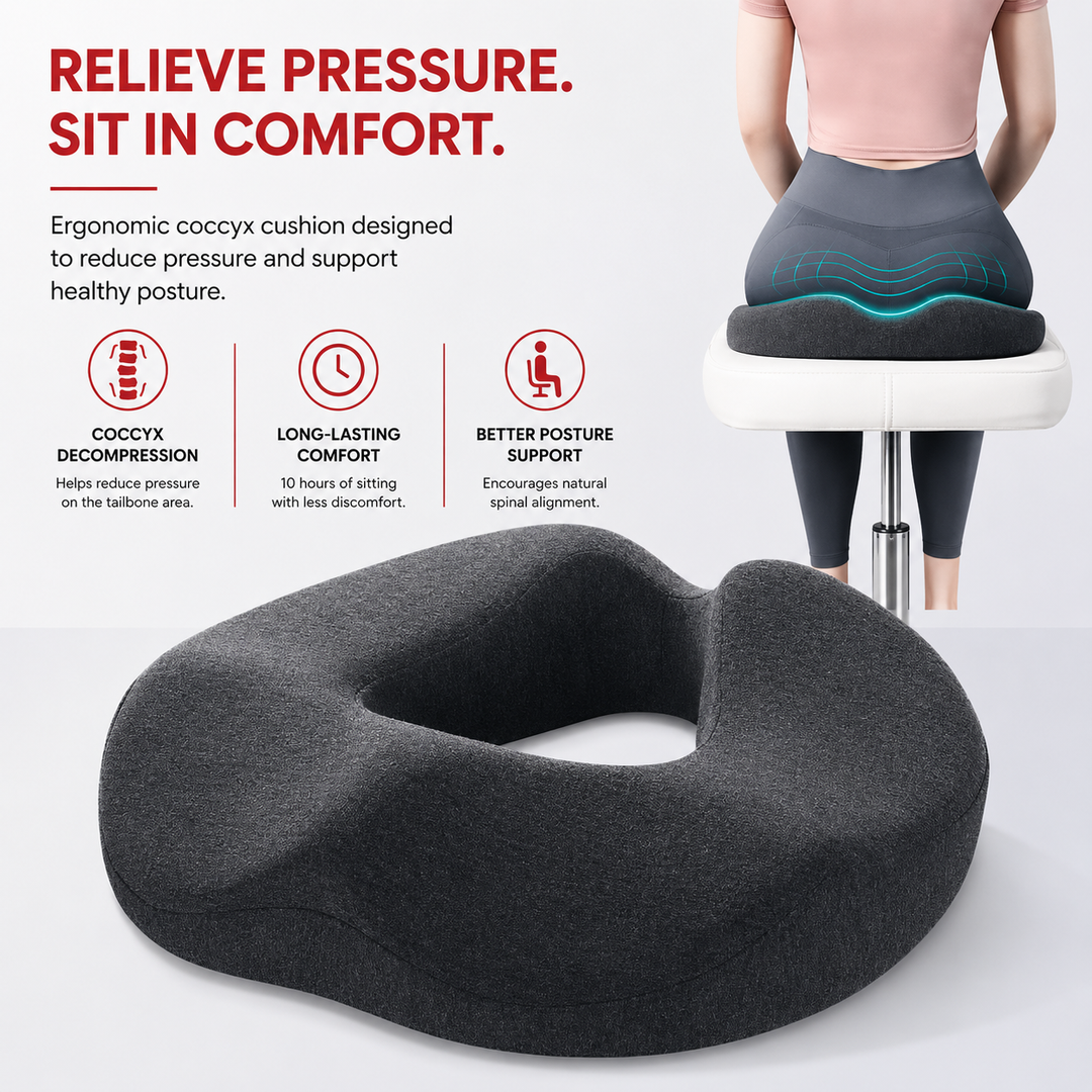 Premium Donut Seat Cushion Memory Foam Ergonomic Chair Pad Non Slip Breathable Portable Office Car Home Travel Sitting Comfort Relief Cushion