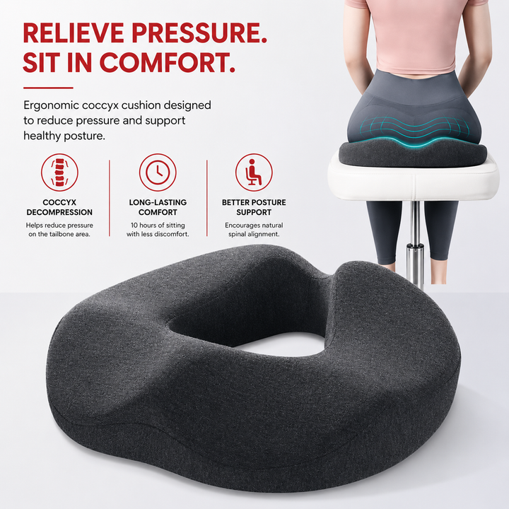 Premium Donut Seat Cushion Memory Foam Ergonomic Chair Pad Non Slip Breathable Portable Office Car Home Travel Sitting Comfort Relief Cushion