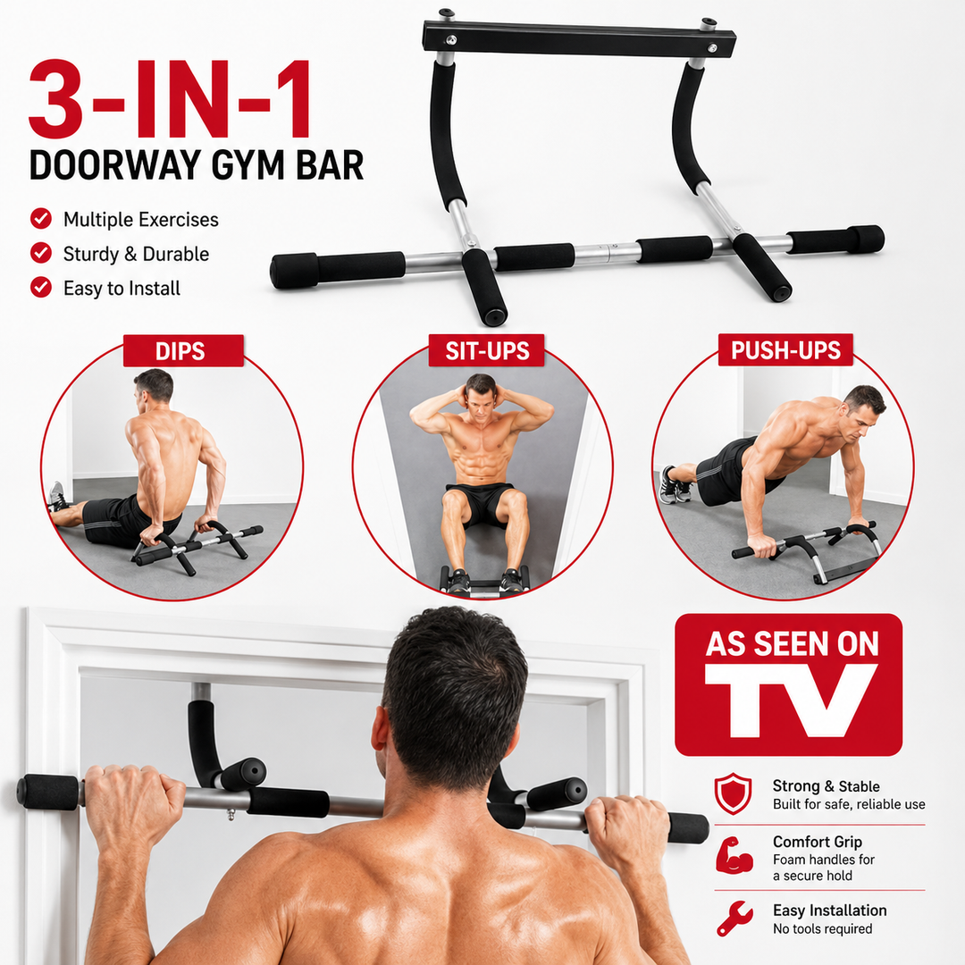 Premium Door Pull-Up Bar No Drilling Steel Multi Grip Chin Up Bar Home Gym Strength Training Door Frame Workout Bar Padded Handles 100KG Capacity