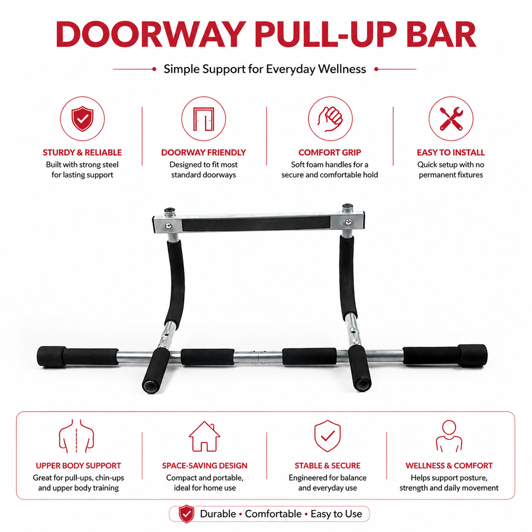 Premium Door Pull-Up Bar No Drilling Steel Multi Grip Chin Up Bar Home Gym Strength Training Door Frame Workout Bar Padded Handles 100KG Capacity