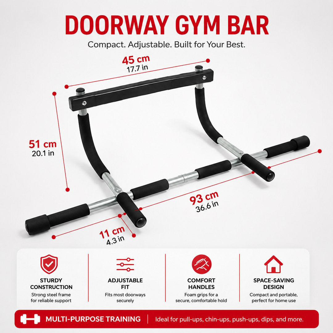 Premium Door Pull-Up Bar No Drilling Steel Multi Grip Chin Up Bar Home Gym Strength Training Door Frame Workout Bar Padded Handles 100KG Capacity