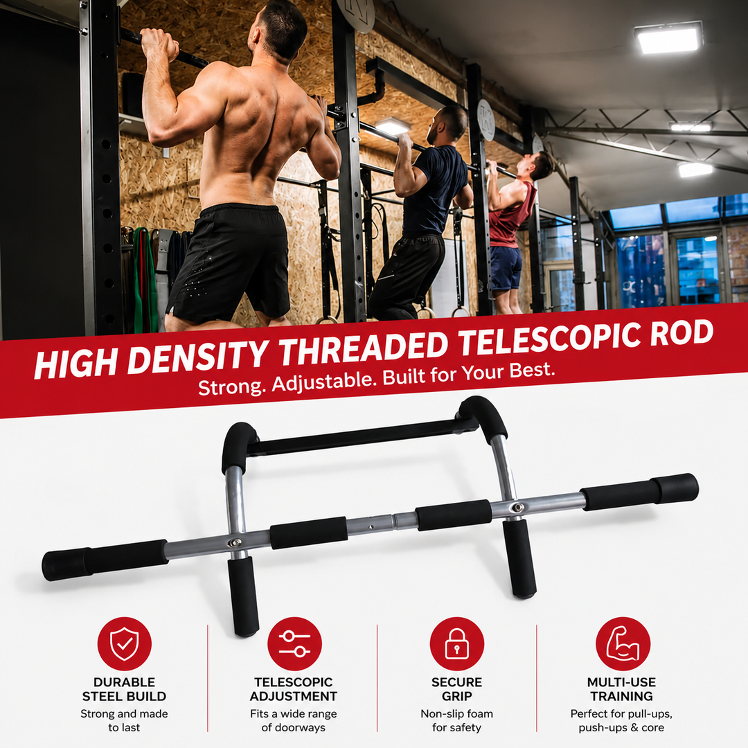 Premium Door Pull-Up Bar No Drilling Steel Multi Grip Chin Up Bar Home Gym Strength Training Door Frame Workout Bar Padded Handles 100KG Capacity