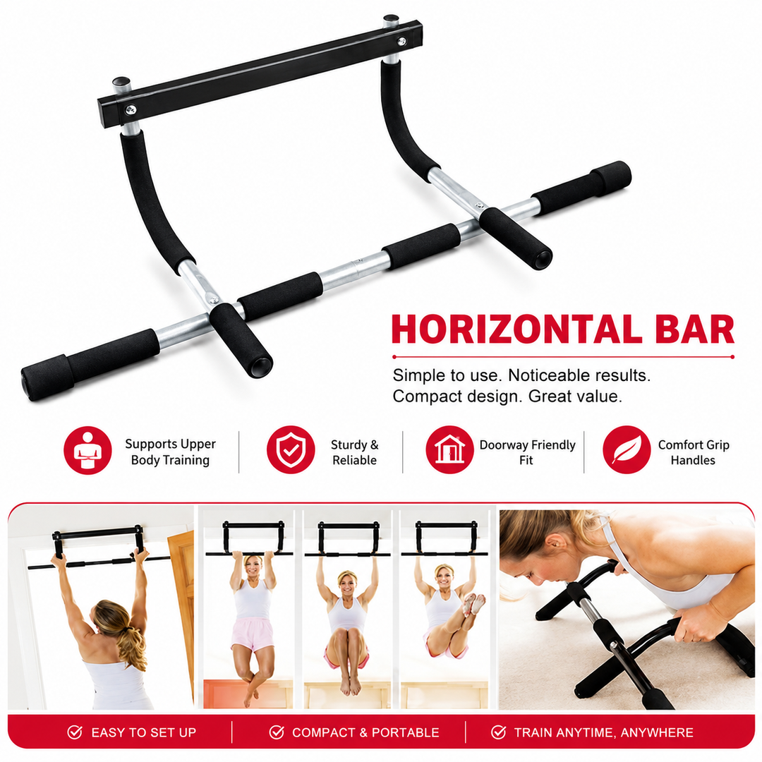 Premium Door Pull-Up Bar No Drilling Steel Multi Grip Chin Up Bar Home Gym Strength Training Door Frame Workout Bar Padded Handles 100KG Capacity
