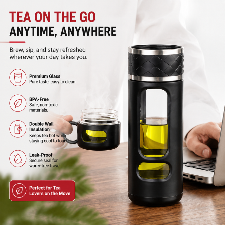 Premium Double Layer Insulated Tea Cup 520ML Water Separation Filtering Glass Cup Portable Travel Mug Hot Cold Beverage Tea Coffee Cup Silicone