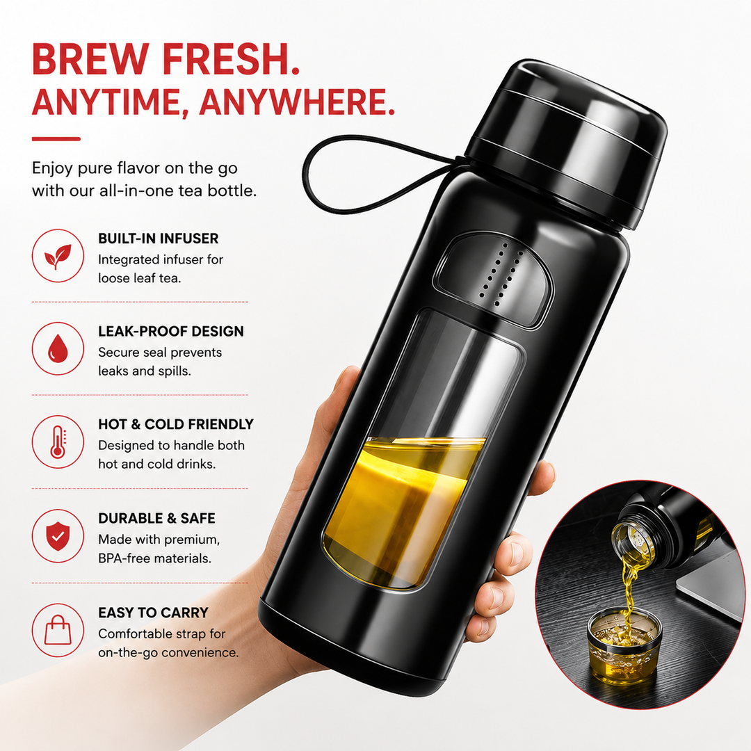 Premium Double Layer Insulated Tea Cup 520ML Water Separation Filtering Glass Cup Portable Travel Mug Hot Cold Beverage Tea Coffee Cup Silicone