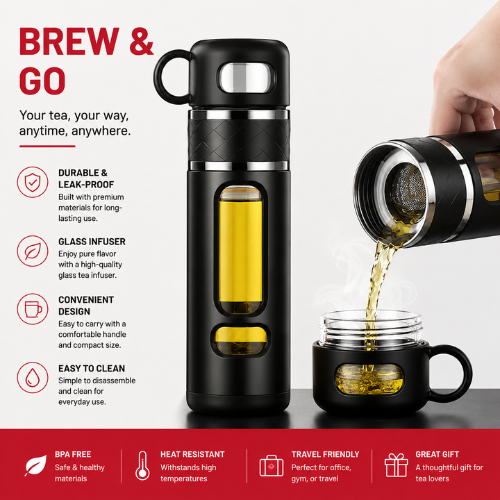 Premium Double Layer Insulated Tea Cup 520ML Water Separation Filtering Glass Cup Portable Travel Mug Hot Cold Beverage Tea Coffee Cup Silicone