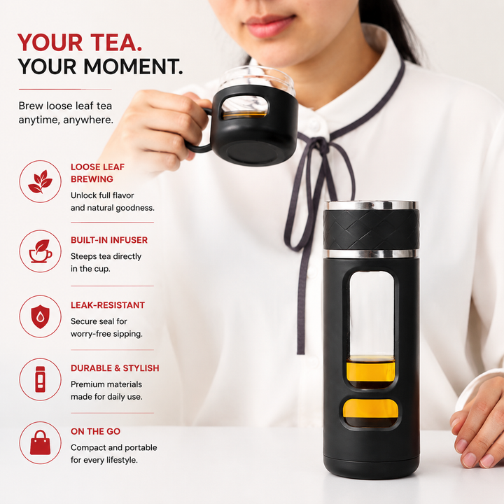 Premium Double Layer Insulated Tea Cup 520ML Water Separation Filtering Glass Cup Portable Travel Mug Hot Cold Beverage Tea Coffee Cup Silicone