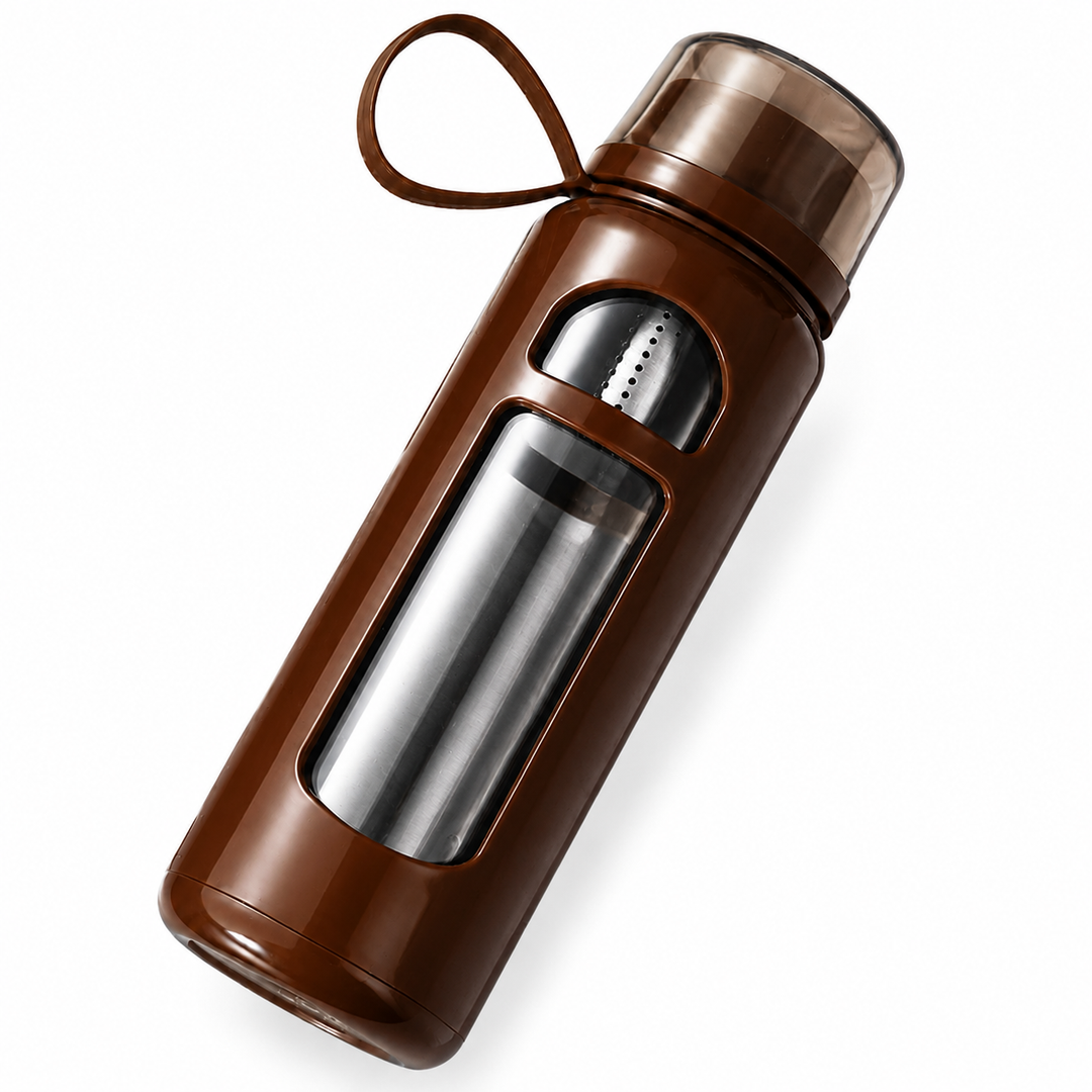Premium Double Layer Insulated Tea Cup 520ML Water Separation Filtering Glass Cup Portable Travel Mug Hot Cold Beverage Tea Coffee Cup Silicone