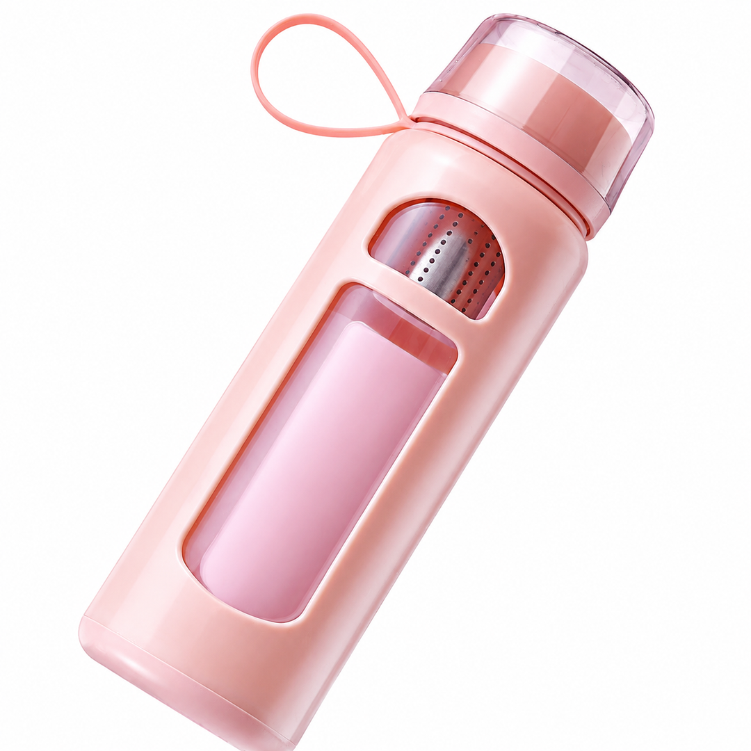 Premium Double Layer Insulated Tea Cup 520ML Water Separation Filtering Glass Cup Portable Travel Mug Hot Cold Beverage Tea Coffee Cup Silicone