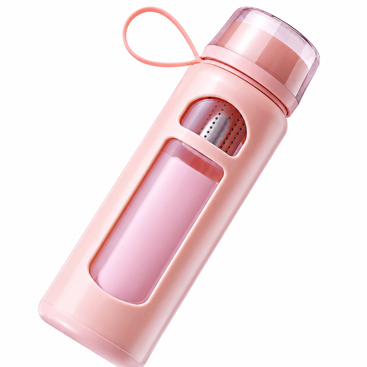 Premium Double Layer Insulated Tea Cup 520ML Water Separation Filtering Glass Cup Portable Travel Mug Hot Cold Beverage Tea Coffee Cup Silicone