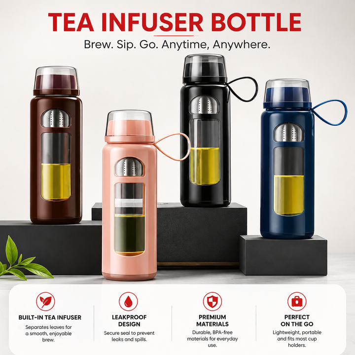 Premium Double Layer Insulated Tea Cup 520ML Water Separation Filtering Glass Cup Portable Travel Mug Hot Cold Beverage Tea Coffee Cup Silicone
