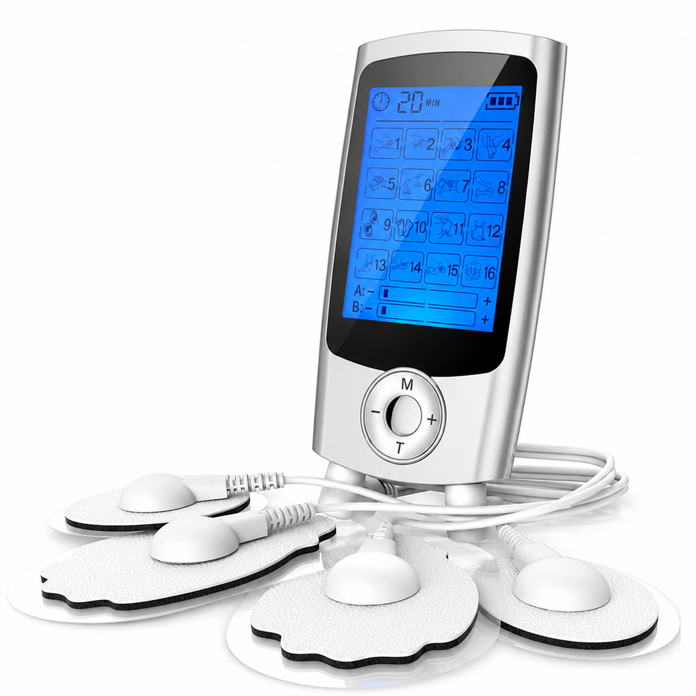 Premium Dual Channel EMS TENS Pulse Massager Rechargeable Electric Muscle Stimulator 16 Modes LCD Display Portable Pain Relief Therapy Device