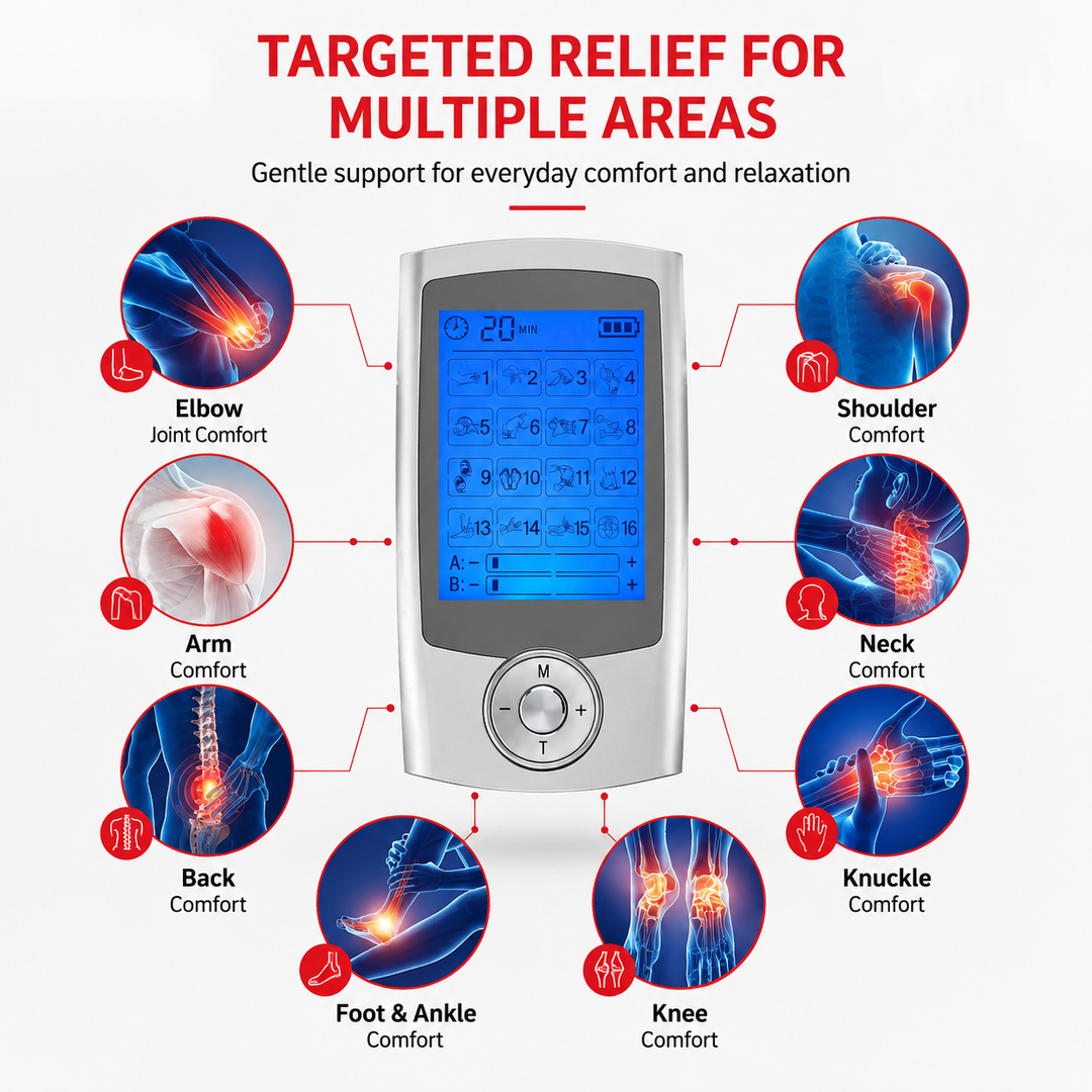 Premium Dual Channel EMS TENS Pulse Massager Rechargeable Electric Muscle Stimulator 16 Modes LCD Display Portable Pain Relief Therapy Device