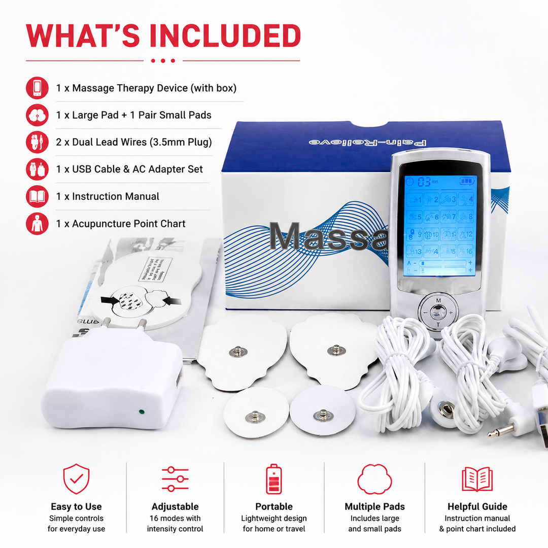 Premium Dual Channel EMS TENS Pulse Massager Rechargeable Electric Muscle Stimulator 16 Modes LCD Display Portable Pain Relief Therapy Device