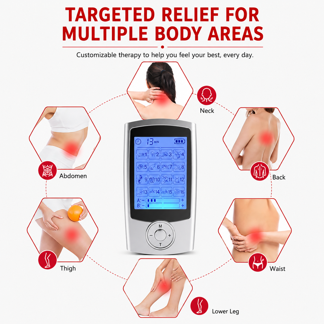 Premium Dual Channel Electric Pulse Massager EMS TENS Device 16 Modes LCD Display Rechargeable Muscle Stimulator Portable Body Therapy Unit