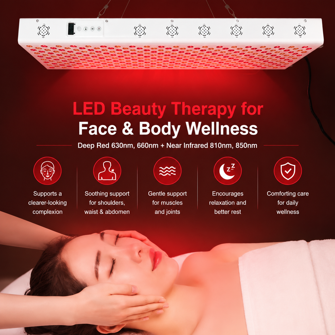 Premium Dual Chip Red Light Therapy Panel 630nm 660nm 810nm 830nm 850nm LED Infrared Lamp Full Body Face Light Therapy Device Metal Housing Timer Control