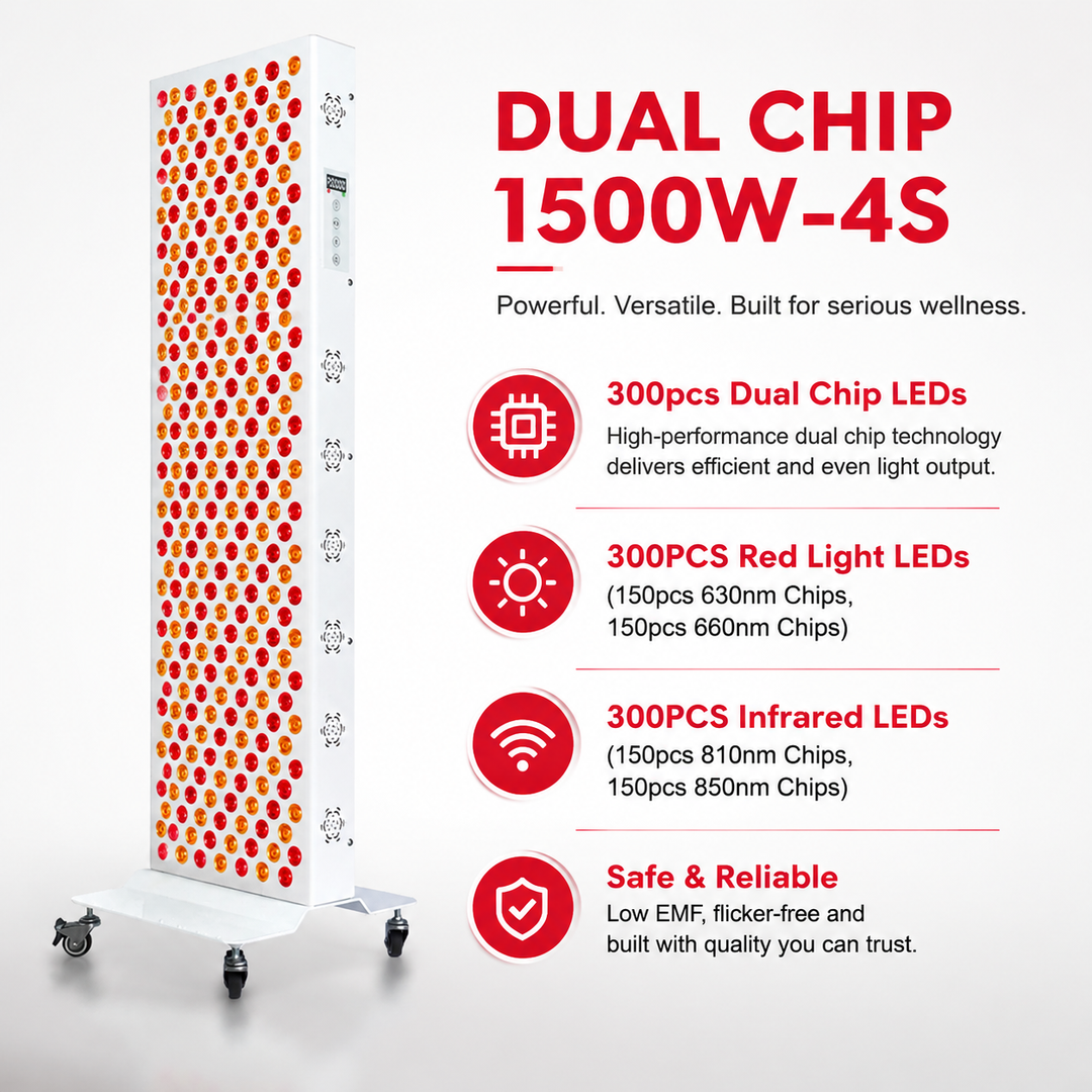 Premium Dual Chip Red Light Therapy Panel 630nm 660nm 810nm 830nm 850nm LED Infrared Lamp Full Body Face Light Therapy Device Metal Housing Timer Control