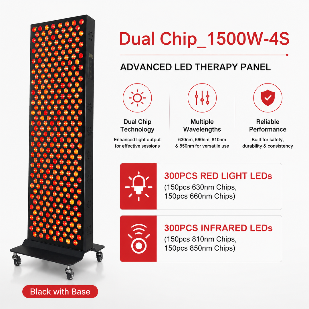 Premium Dual Chip Red Light Therapy Panel 630nm 660nm 810nm 830nm 850nm LED Infrared Lamp Full Body Face Light Therapy Device Metal Housing Timer Control