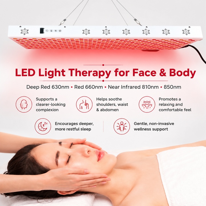 Premium Dual Chip Red Light Therapy Panel 630nm 660nm 810nm 830nm 850nm LED Infrared Lamp Full Body Face Light Therapy Device Metal Housing Timer Control