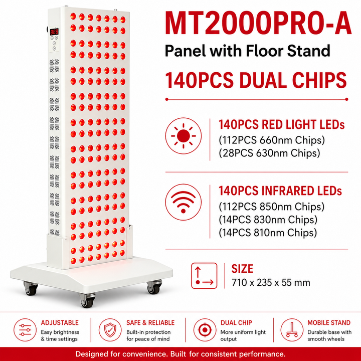 Premium Dual Chip Red Light Therapy Panel 630nm 660nm 850nm Infrared LED Lamp Multi Wavelength Dimmable Timer Professional Home Clinic Use