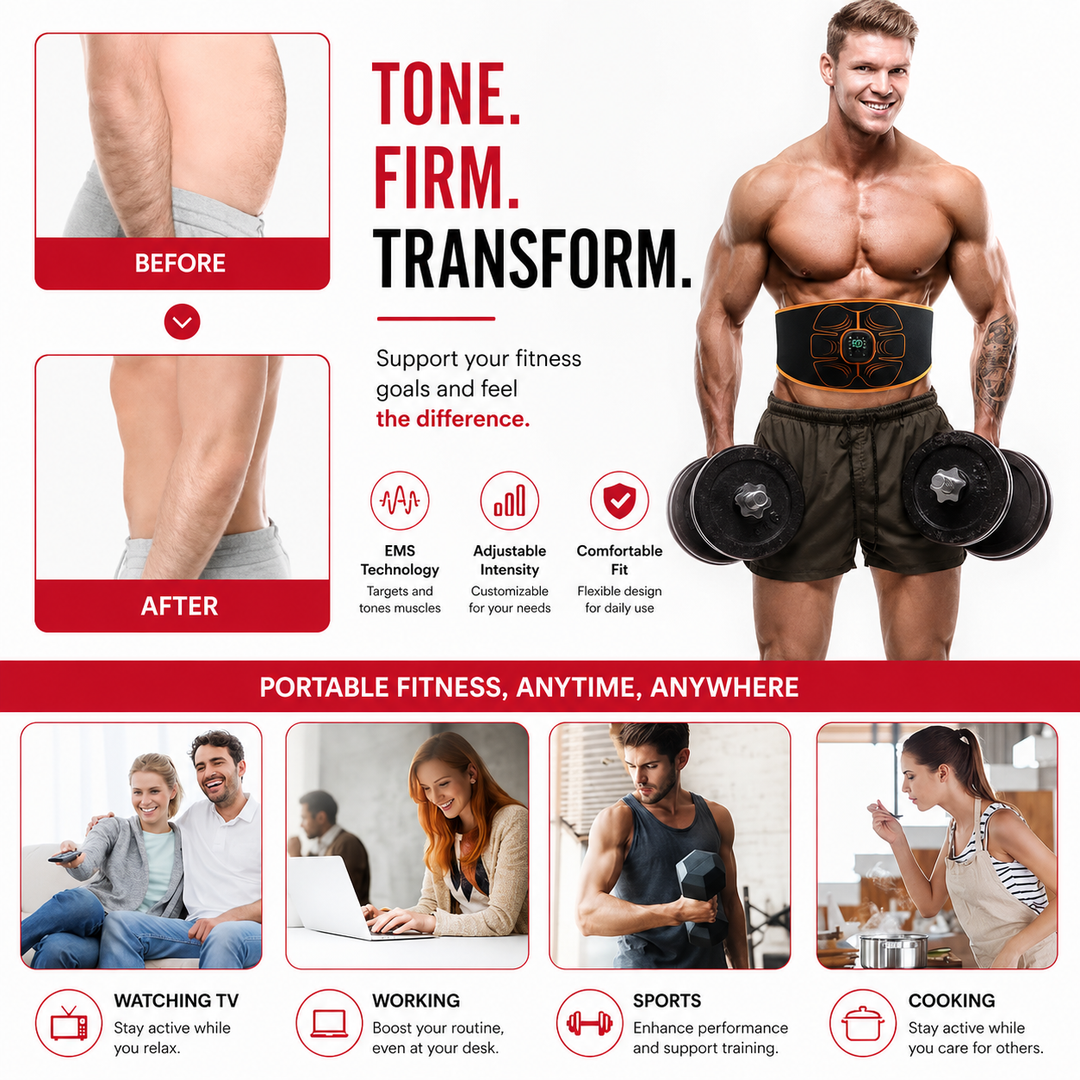 Premium EMS Ab Trainer Belt Muscle Stimulator Adjustable Abdominal Training Belt USB Rechargeable 10 Modes 30 Levels Wearable for Gym Work Daily Use