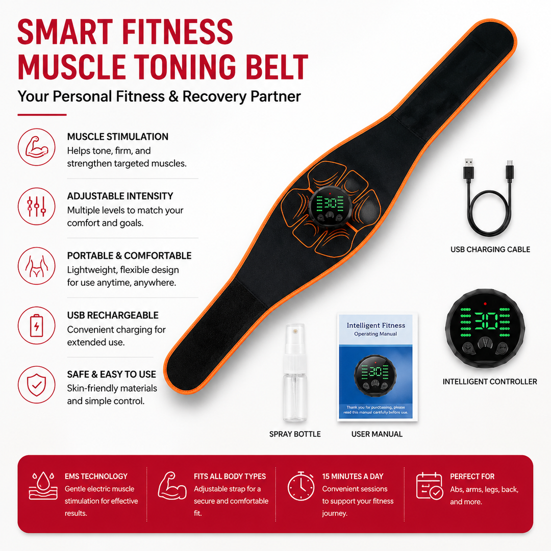 Premium EMS Ab Trainer Belt Muscle Stimulator Adjustable Abdominal Training Belt USB Rechargeable 10 Modes 30 Levels Wearable for Gym Work Daily Use