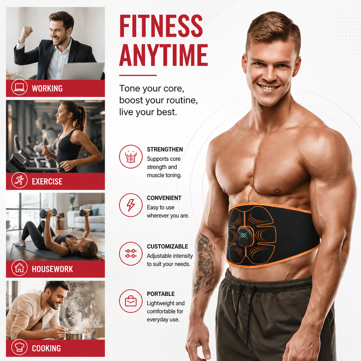 Premium EMS Ab Trainer Belt Muscle Stimulator Adjustable Abdominal Training Belt USB Rechargeable 10 Modes 30 Levels Wearable for Gym Work Daily Use