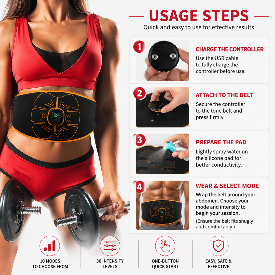 Premium EMS Ab Trainer Belt Muscle Stimulator Adjustable Abdominal Training Belt USB Rechargeable 10 Modes 30 Levels Wearable for Gym Work Daily Use