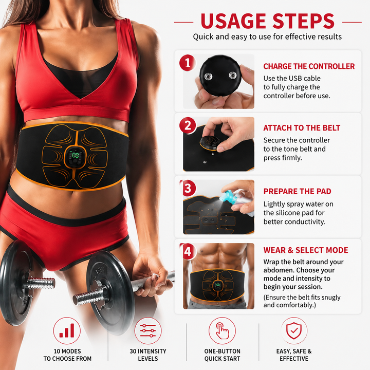 Premium EMS Ab Trainer Belt Muscle Stimulator Adjustable Abdominal Training Belt USB Rechargeable 10 Modes 30 Levels Wearable for Gym Work Daily Use