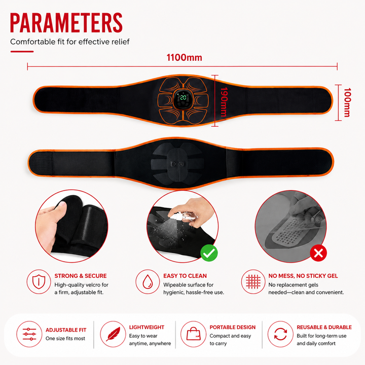 Premium EMS Ab Trainer Belt Muscle Stimulator Adjustable Abdominal Training Belt USB Rechargeable 10 Modes 30 Levels Wearable for Gym Work Daily Use