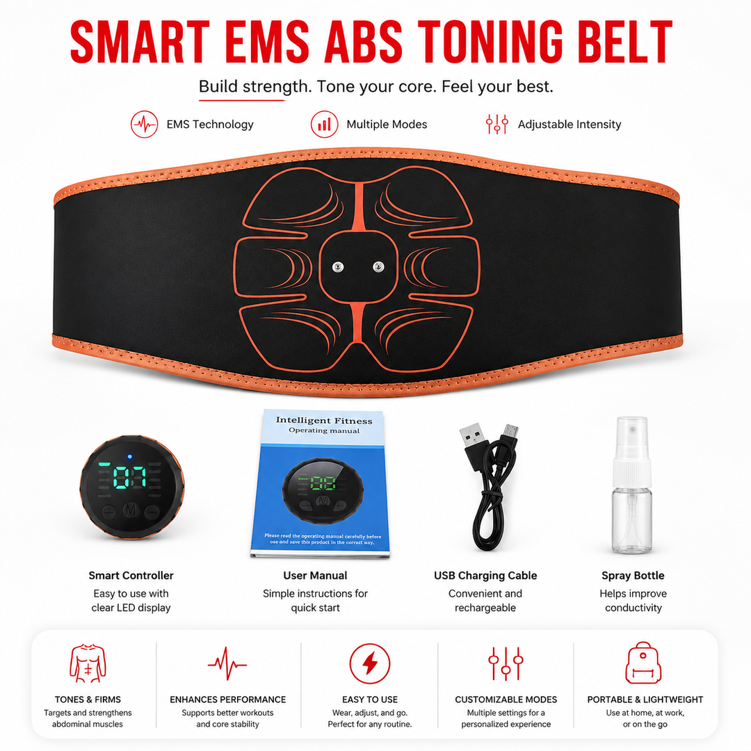Premium EMS Ab Trainer Belt Muscle Stimulator Adjustable Abdominal Training Belt USB Rechargeable 10 Modes 30 Levels Wearable for Gym Work Daily Use