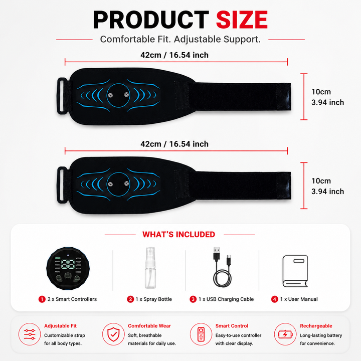 Premium EMS Abdominal Muscle Stimulator Belt USB Rechargeable Body Toning Device 10 Modes 39 Levels Waist Arm Leg Fitness Training Slimming Device