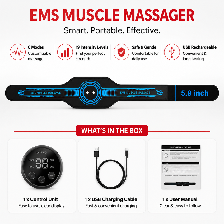 Premium EMS Abdominal Muscle Stimulator Belt USB Rechargeable Body Toning Device 10 Modes 39 Levels Waist Arm Leg Fitness Training Slimming Device