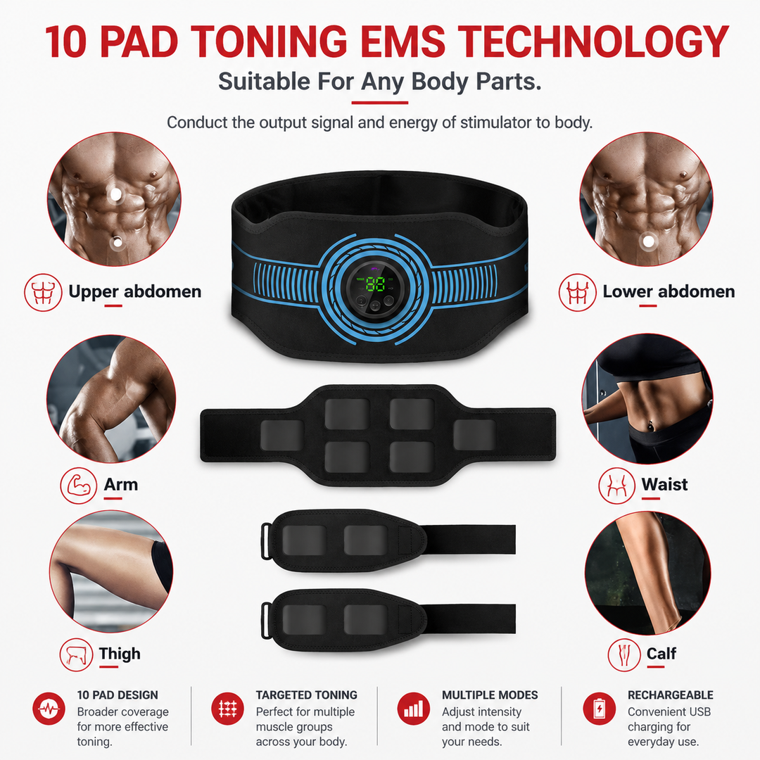 Premium EMS Abdominal Muscle Stimulator Belt USB Rechargeable Body Toning Device 10 Modes 39 Levels Waist Arm Leg Fitness Training Slimming Device