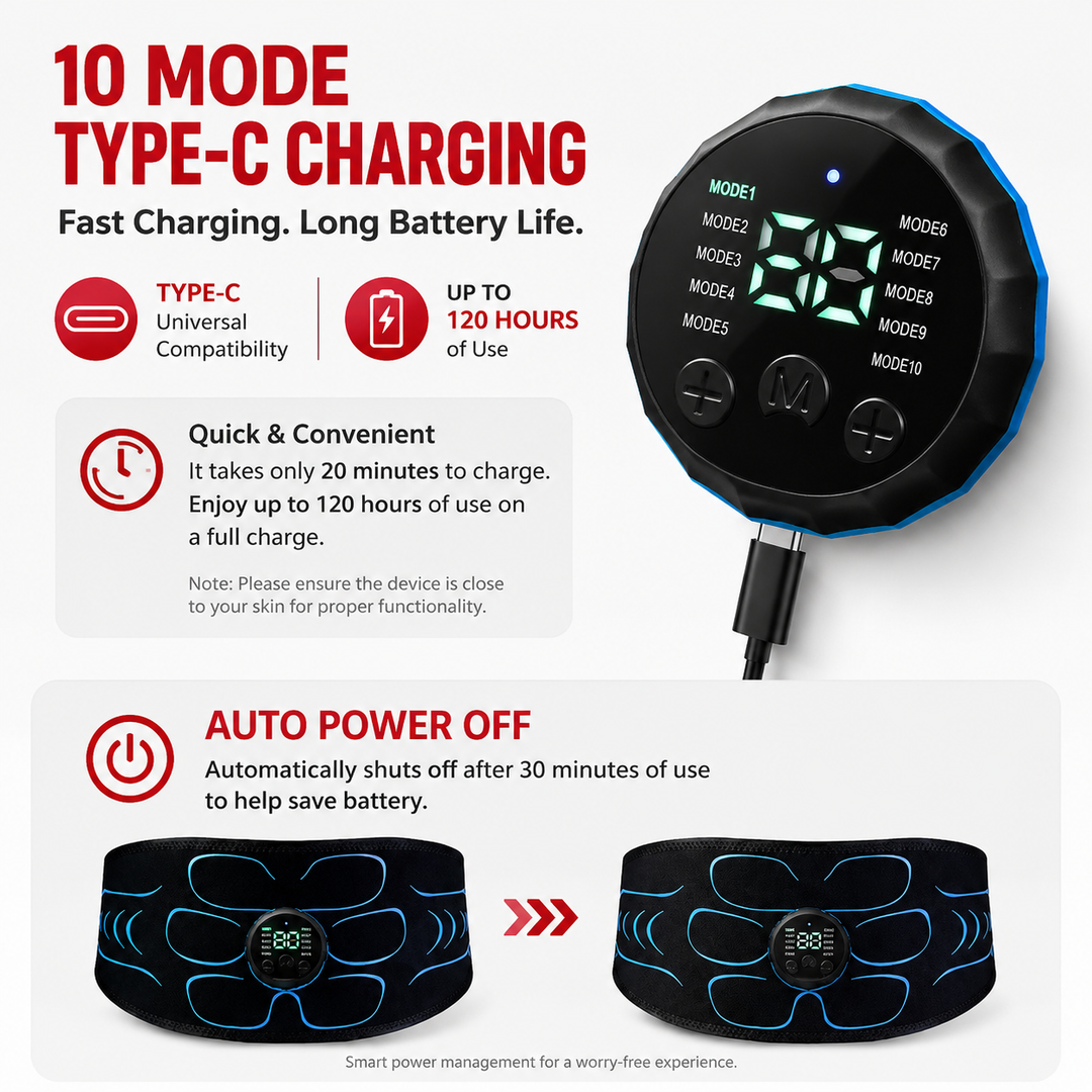 Premium EMS Abdominal Muscle Stimulator Belt USB Rechargeable Body Toning Device 10 Modes 39 Levels Waist Arm Leg Fitness Training Slimming Device
