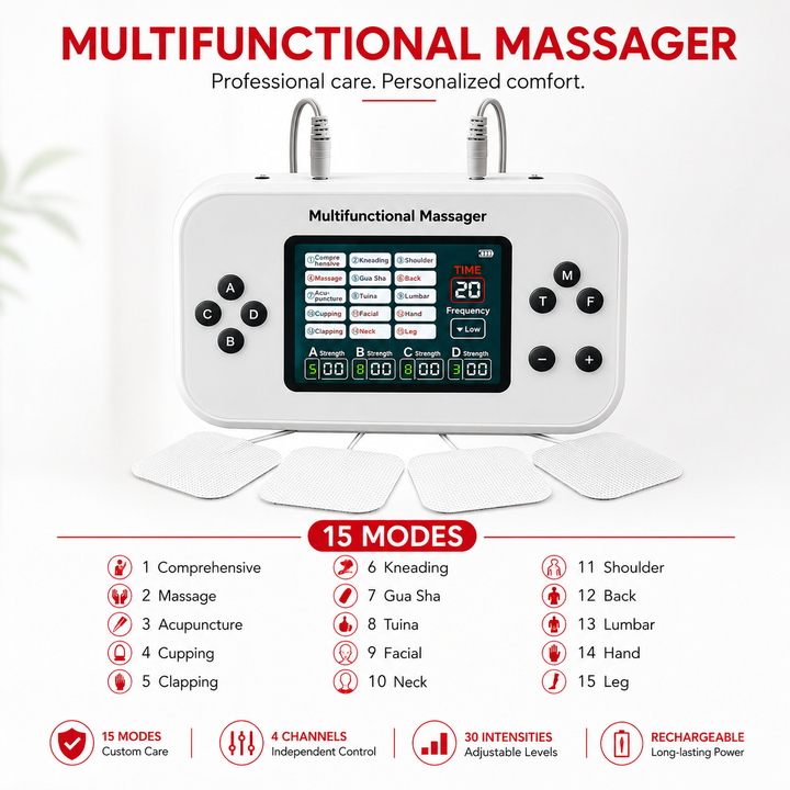 Premium EMS Electric Pulse Massager Rechargeable Multi Channel Muscle Stimulator 30 Intensity Display Portable TENS Relaxation Therapy Device
