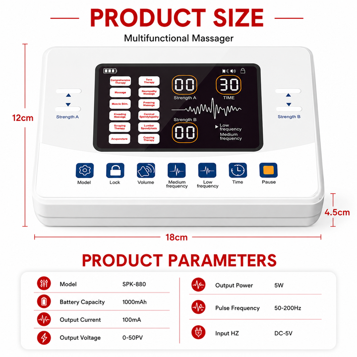 Premium EMS Electric Pulse Massager Rechargeable Multi Channel Muscle Stimulator 30 Intensity Display Portable TENS Relaxation Therapy Device