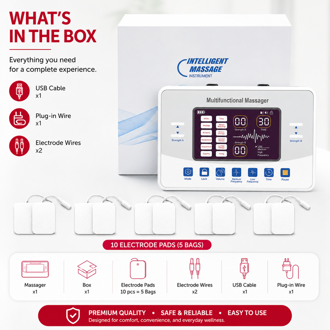 Premium EMS Electric Pulse Massager Rechargeable Multi Channel Muscle Stimulator 30 Intensity Display Portable TENS Relaxation Therapy Device