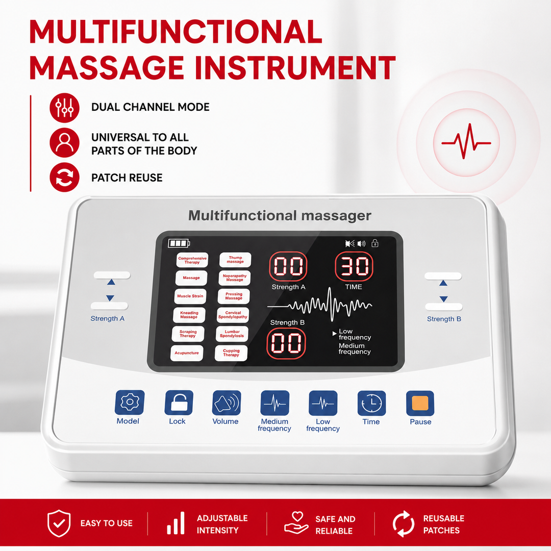Premium EMS Electric Pulse Massager Rechargeable Multi Channel Muscle Stimulator 30 Intensity Display Portable TENS Relaxation Therapy Device