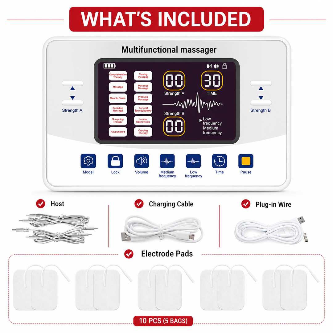 Premium EMS Electric Pulse Massager Rechargeable Multi Channel Muscle Stimulator 30 Intensity Display Portable TENS Relaxation Therapy Device