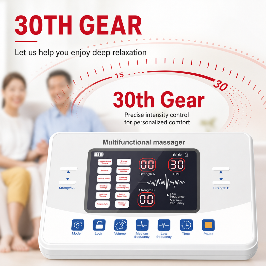 Premium EMS Electric Pulse Massager Rechargeable Multi Channel Muscle Stimulator 30 Intensity Display Portable TENS Relaxation Therapy Device