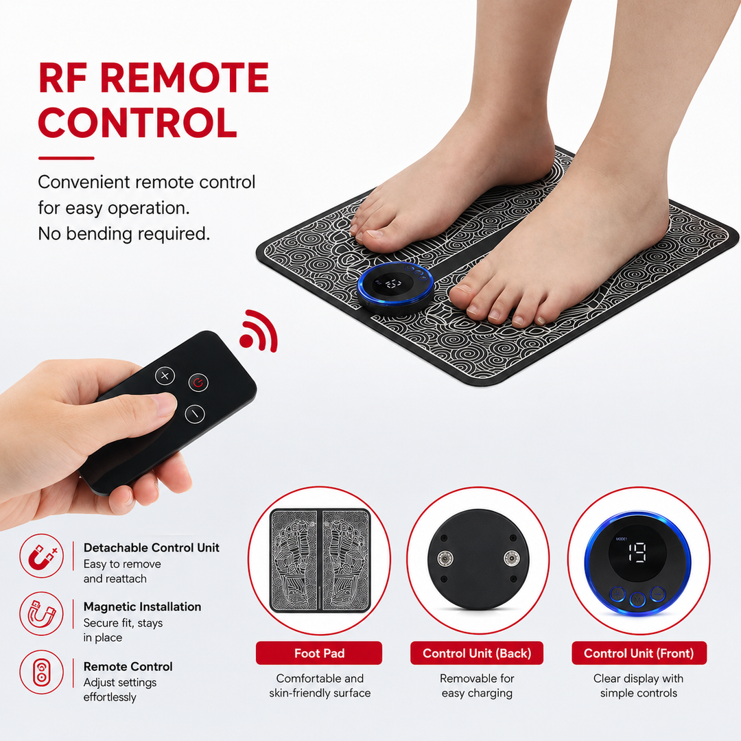 Premium EMS Foot Massager Mat USB-C Rechargeable Foot and Leg Stimulation Device with Remote Control 8 Modes 19 Intensity Levels Foldable Recovery Mat