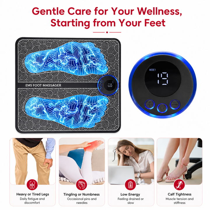 Premium EMS Foot Massager Mat USB-C Rechargeable Foot and Leg Stimulation Device with Remote Control 8 Modes 19 Intensity Levels Foldable Recovery Mat