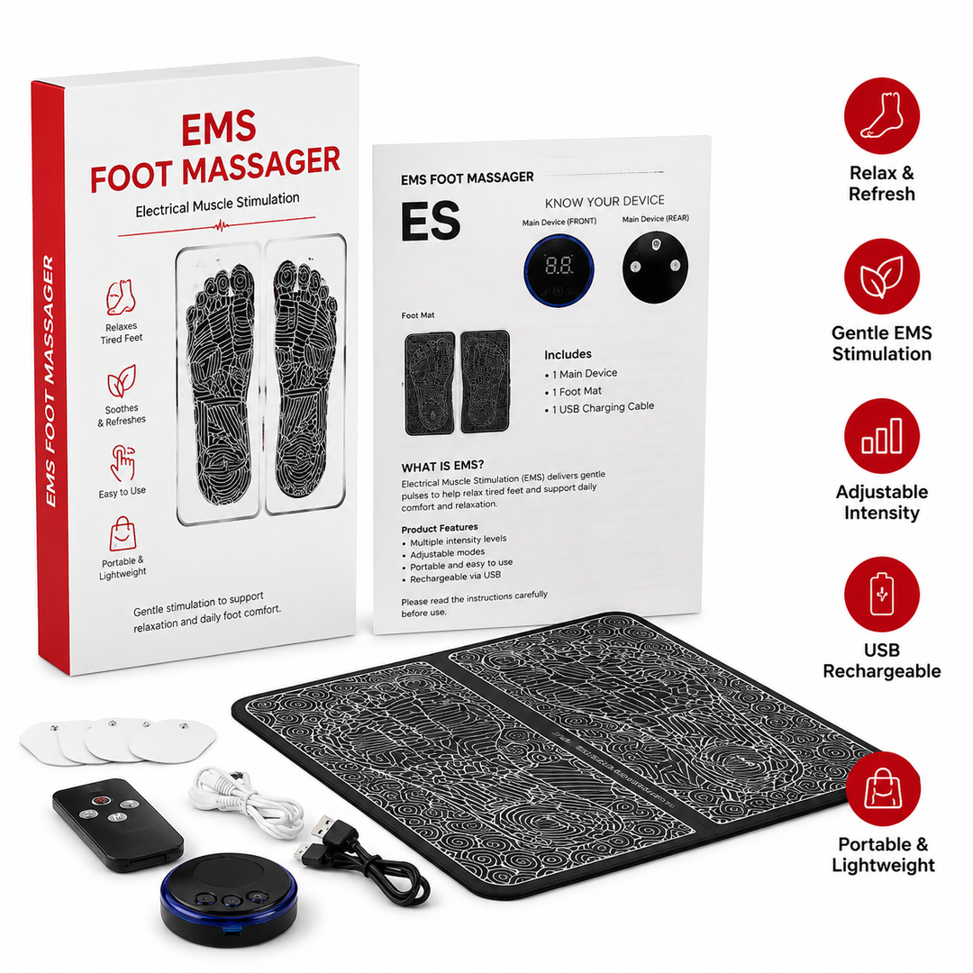 Premium EMS Foot Massager Mat USB-C Rechargeable Foot and Leg Stimulation Device with Remote Control 8 Modes 19 Intensity Levels Foldable Recovery Mat