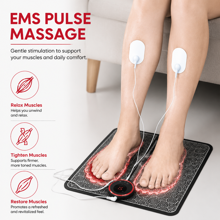 Premium EMS Foot Massager Mat USB-C Rechargeable Foot and Leg Stimulation Device with Remote Control 8 Modes 19 Intensity Levels Foldable Recovery Mat